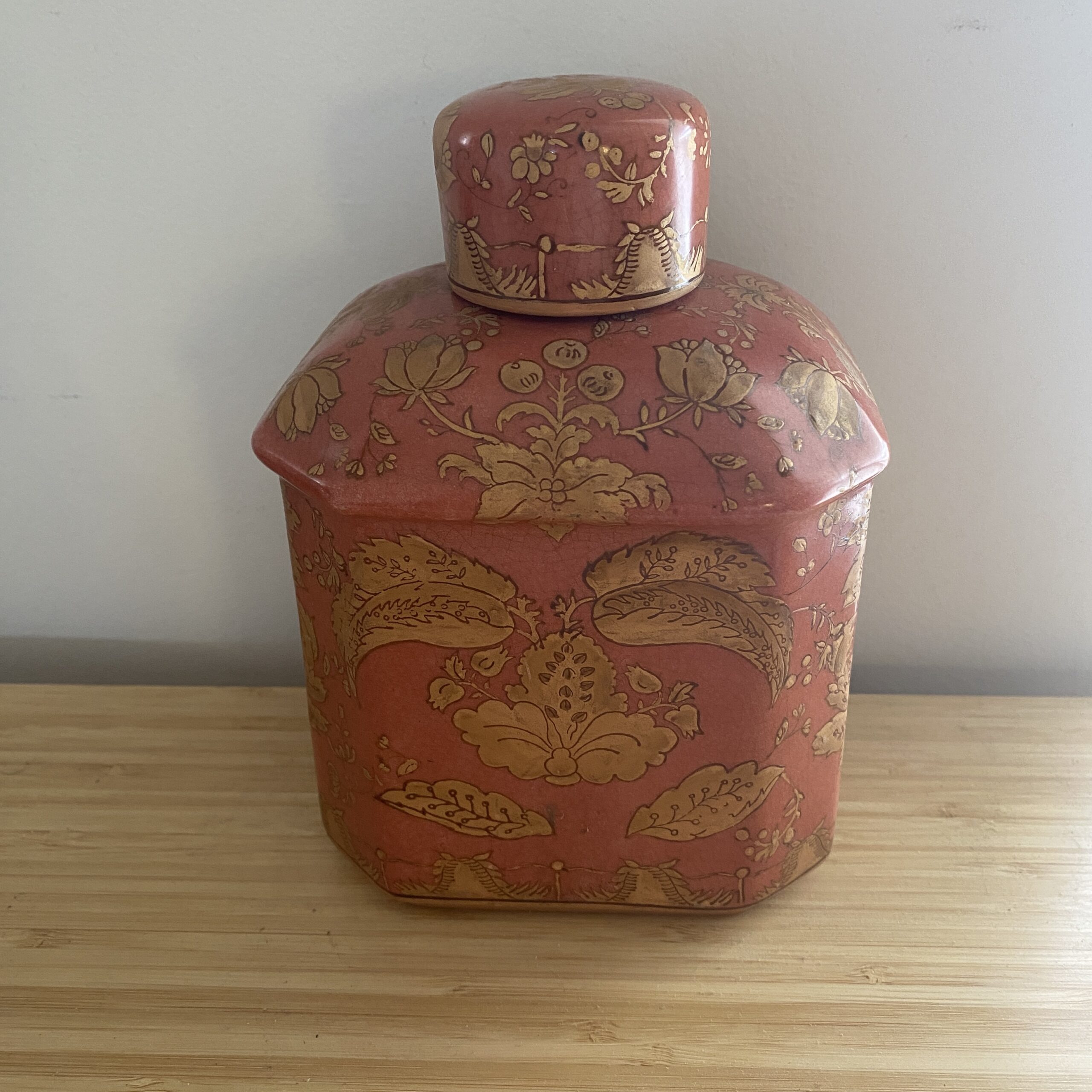 vintage hand painted porcelain chinese tea caddy or ginger jar