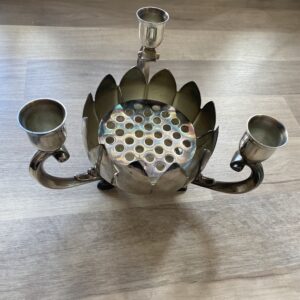 Lotus flower candle holder, Ornate silver candelabra, Vintage silver candle holder