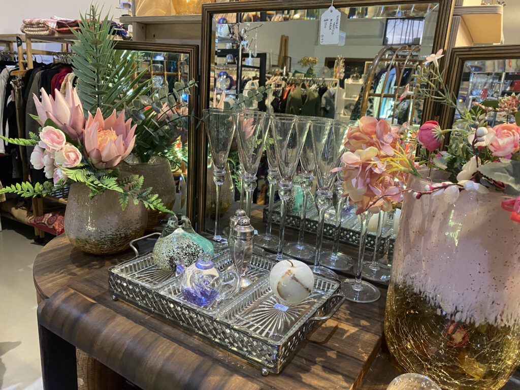 northcote recycled delighted dresser top with glass and flowers